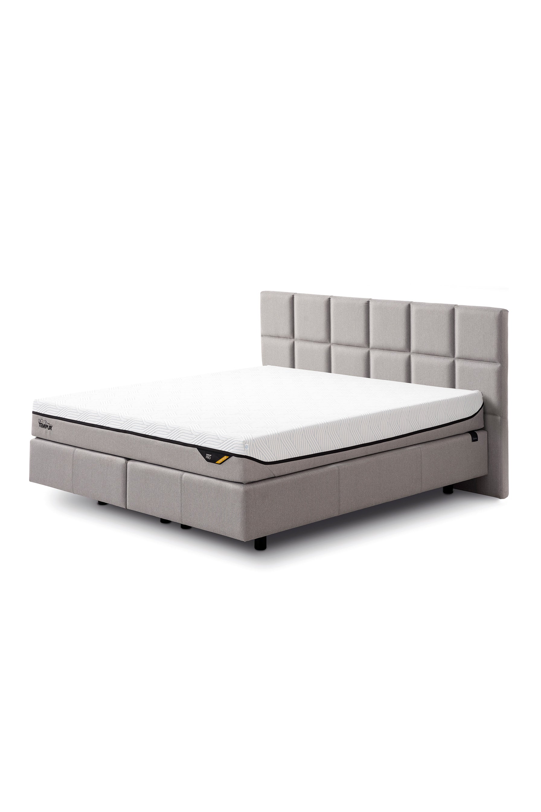Classic Boxspringbett Ash Grey Stoff Flat mit durchgehender Matratze